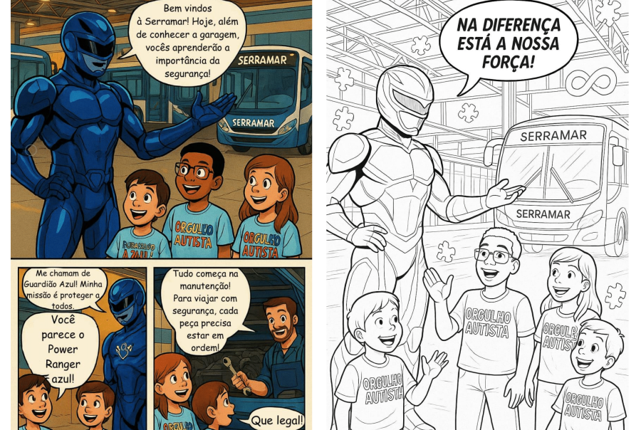 Visita à Serramar Transportes Coletivos contou com palestra de boas-vindas, entrega de camisas personalizadas e kit de café da manhã ao grupo, que também teve a oportunidade de conhecer todos os setores da empresas.